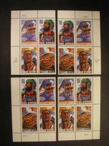 Scott 3083-86 or 3086a, 32c Folk Heroes, PB4 #P2222 x4, MNH Matched Set