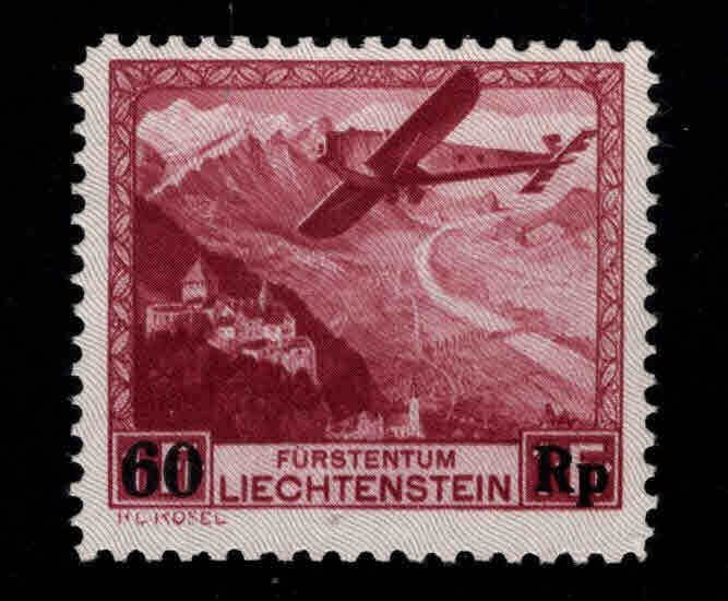 Liechtenstein Scott C14 MH* surcharged Airmail  stamp nicely centered