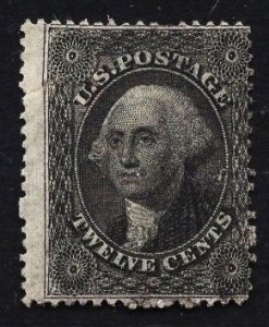 US Stamp #36 12c Black Washington Plate 1 MINT NO GUM SCV $600