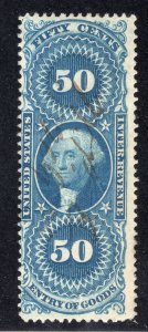 US 1862 50c blue Entry of Goods Revenue, Scott R55c used, value = 60c