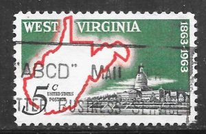 USA 1232: 5c Map of West Virginia and State Capitol, used, VF