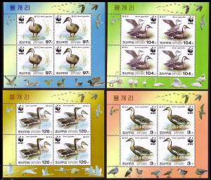 North Korea WWF Swan Goose 4 Sheetlets of 4v each 4 sets SG#4450/53 SC#4399-402