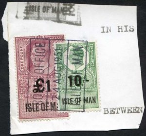 Isle of Man KGVI One Pound + 10/- Key Plate Type Revenues CDS on Piece