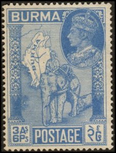 Burma 69 - Unused-NG - 3a6p Elephant / Teak Log / Map (1946) (cv $0.95)