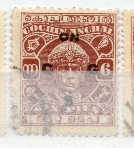 India Cochin 1929-31 Early Issue used Shade of 6p. Optd NW-16106