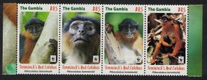 Gambia Red Colobus Monkey WWF 4v Strip 2016 MNH