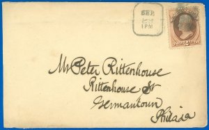 SEP 29 1870 Philly BOXED Cancel To PETER RITTENHOUSE Re: Real Estate, Scott #146