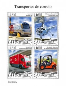 Mozambique - 2019 Mail Transport Vehicles - 4 Stamp Sheet - MOZ190321a