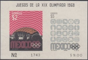 MEXICO Sc # 1000a CPL MNH  SOUVENIR SHEET for MEXICO 19th SUMMER OLYMPICS 1968