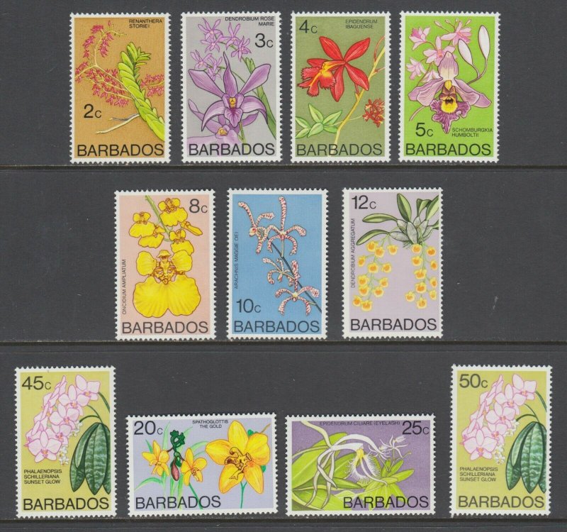 Barbados Sc 397/407 MNH. 1974-77 Flowers, 11 different from long set, fresh, VF