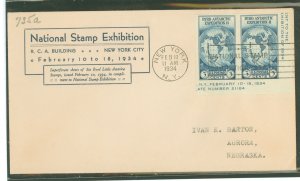 US 735a 1934 3c Byrd Antarctic Expedition (imperf pair) taken from the Farley mini-sheet on an addressed (typed) first day cover