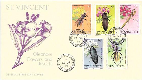 St Vincent FDC #593-97 Insects and Flowers. 1979.