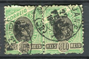 BRAZIL; 1890s Liberty Head issue used POSTMARK PAIR of 300r. value