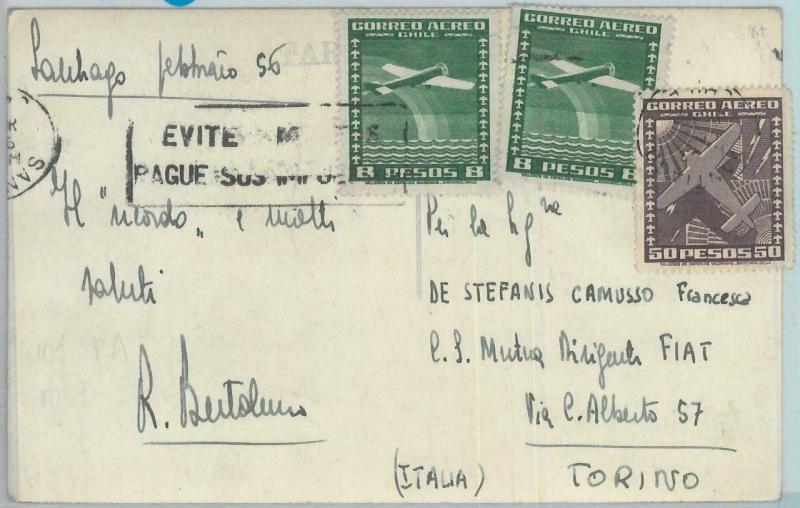 81554 - CHILE - POSTAL HISTORY -   POSTCARD  to ITALY  1956