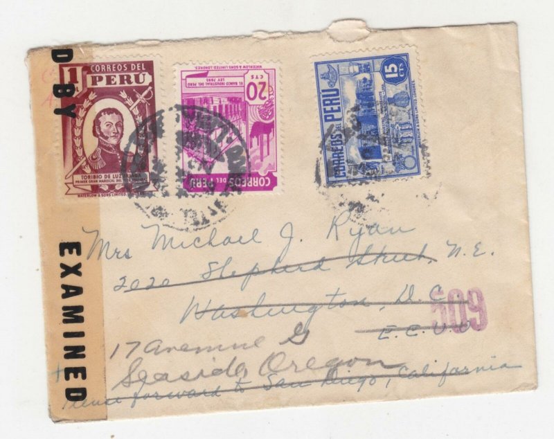 PERU, 1941 Censored cover, Lima to USA.