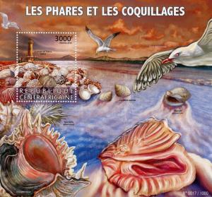 Central African Republic Stamps 2015 MNH Lighthouses & Seashells Shells 1v S/S