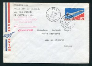1976 Concorde First Flight Cover - Paris, France to Rio De Janeiro, Brazil