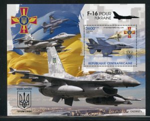 CENTRAL AFRICA 2023 F-16 FOR UKRAINE SOUVENIR SHEET MINT NH