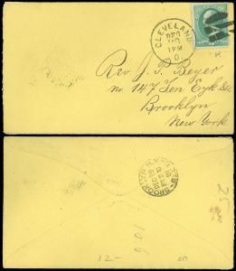 1881 Cleveland Cds to Rev. J. P. Breyer, Brooklyn NY, MASONIC FANCY CANCEL, #207