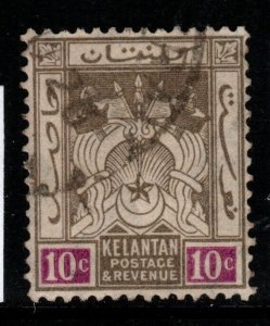 MALAYA KELANTAN SG20 1921 10c BLACK & MAUVE FINE USED