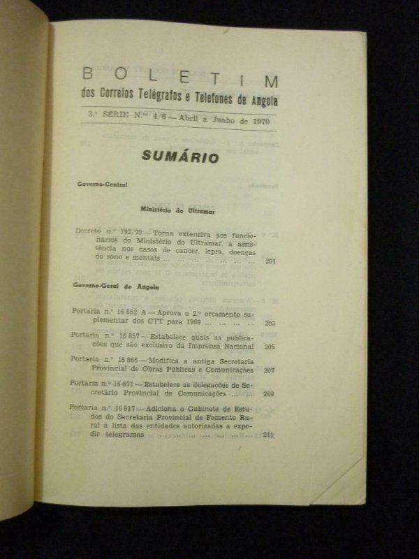 BOLETIM DOS CTT DE ANGOLA 3a SERIES No 4 a 6 ABRIL A JUNHO 1970 