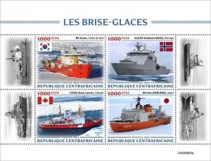 Central Africa - 2022 Icebreaker Ships and Flags - 4 Stamp Sheet - CA220623a