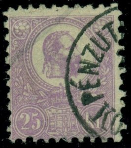 HUNGARY #6, 25kr Litho violet, used, VF, Scott $200.00