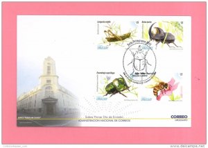 Uruguay just issued 2013 insect stamp set FDC COVER Bee Honeybees beatle locust