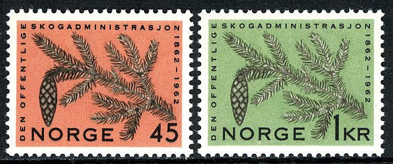 Norway 406-407, MNH. Forest League Administration, cent. Fir Branch, Cone,1962