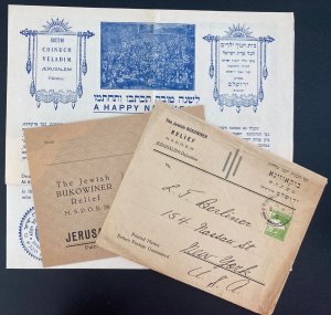 1931 Jewish Bukowiner Jerusalem Palestine To New York Usa Letter & Reply Enve