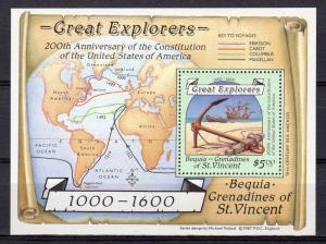 Bequia 1988 Sc#259 Great Explorers Anchor,Long Boat,Ship Souvenir Sheet MNH