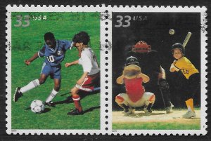 US #3401 & 3402 33c Youth Team Sports - Soccer and Baseball