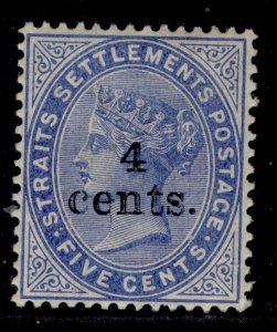 MALAYSIA - Straits Settlements QV SG107, 4c on 5c blue, NH MINT. Cat £18.