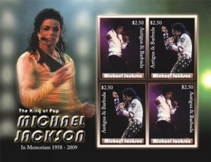 Antigua - 2009 Michael Jackson in Memoriam 1958 - 2009 Sheet of 4 Stamps - MNH