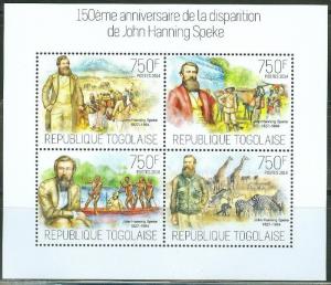 TOGO 2014 150th MEMORIAL  ANNIVERSARY OF JOHN HANNING SPEKE SHEET  MINT NH