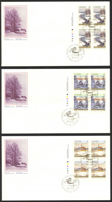 Canada Sc# 1256-1258 FDC Set/3 (inscription blocks) 1989 10.26 Christmas