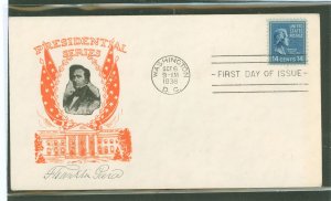 US 819 1938 14c Franklin Pierce (part of the presidential/prexy definitive series) single on an unaddressed first day cover with