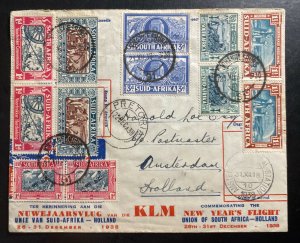 1938 Johannesburg South Africa New Years Flight Cover To Amsterdam Netherlands