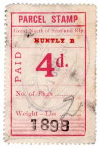 (I.B) Great North of Scotland Railway : Parcel Stamp 4d (Huntly) 