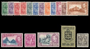 St Lucia 1938 KGVI complete set mint lightly hinged. SG 128a-141. Sc 110-126.