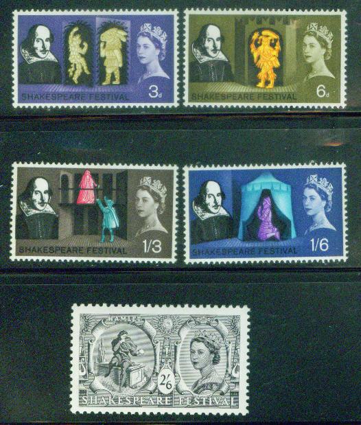 Great Britain Scott 402-406 MHNH** Shakespeare 1964 stamp set