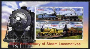 GUYANA - 2004 - Steam Locos Bicentenary - Perf 4v Sheet - Mint Never Hinged