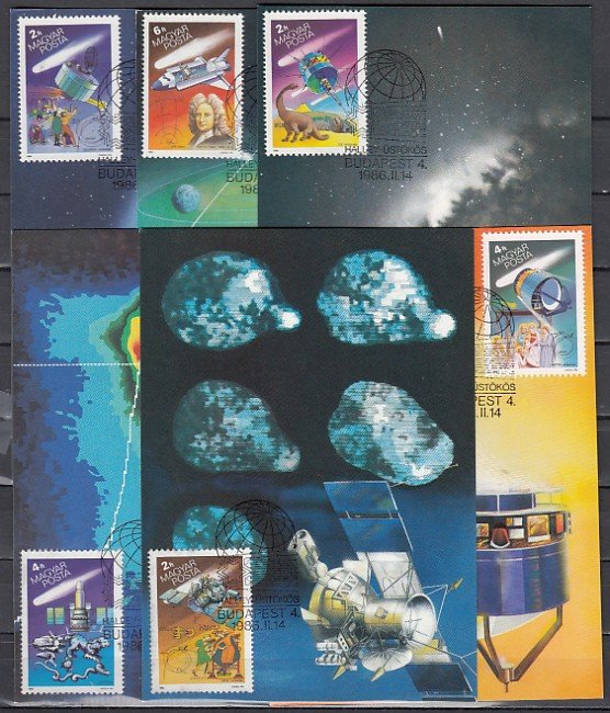 Hungary, Scott cat. 2972-2977. Halley`s Comet, Max. Cards. ^