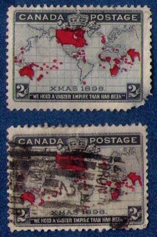 Canada Xmas 1898 Two Stamps MH w/fault and used Sc #85 & Sc #86 Map of British P