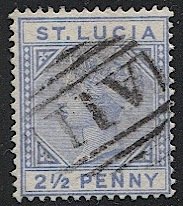 ST LUCIA  1891 Sc 31  2-1/2c QV Used VF - A11 cancel