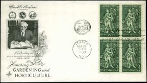 US FDC Block of 4  #1100 Artcraft Cachet Ithaca, NY Gardening