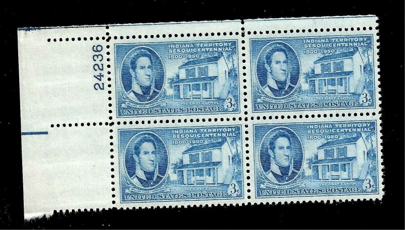 US 1950 Sc # 996 ~ 3 c  First Capitol of Indiana  ~ Mint NH Plate Block of 4