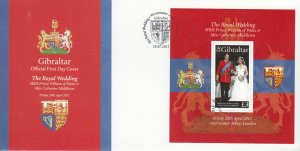 Gibraltar 2011 FDC Royal Wedding 1v Sheet Prince William Catherine Middleton