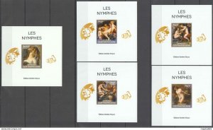 Lx035 Imperf 2014 Central Africa Erotic Nude Art Nymphs !!! Uv Cardboard 5Bl Mnh