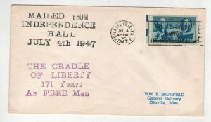 1947 CIPEX STAMP 7/4 JULY 4th CACHET/CANCEL INDEPENDENCE HALL PHILADELPHIA PA